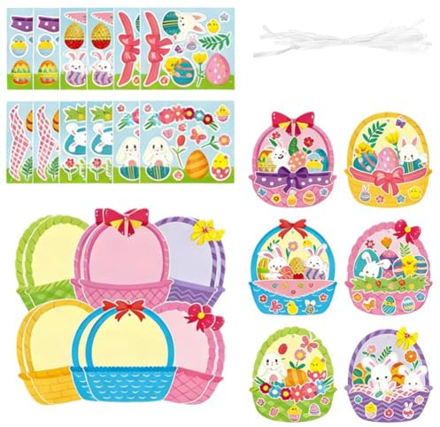 Easter Basket Scene Stickers, 72 pcs Easter Theme Basket Stuffers for School Activity Make Your Own Egg Rabbit Scene Stickers Spring Party Supplies