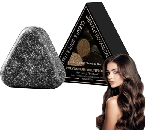 Black idratante Shampoo Bar, Herbal Solid Hair Cleanser, Polygonum Multiflorum & Ganoderma Lucidum Natural Plant Essence Soap, Natural Triangle Gentle Cleansing & Nourishing Scalp Care (1 pezzo)