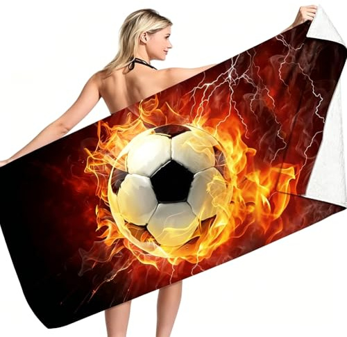 PLNVNVP Asciugamano da Calcio, Telo Mare Microfibra Calcio, Asciugamano da Bagno Sportivo,Asciugamano Stampa a Tema di Calcio, 140×70cm Asciugamano Da Spiaggia In Microfibra