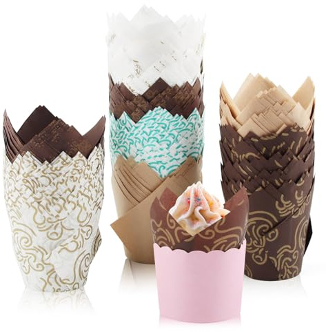 XIMEY Pirottini per Muffin Carta, Pirottini Muffin tulipano, Cupcake 300 Pezzi, Cupcake Liners per Cottura, Dolci, Feste, Natale e Compleanni, Dimensioni Standard (Tulipani-C)
