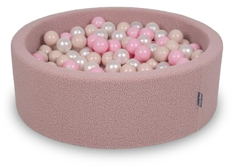 KiddyMoon Bällebad Für Baby Mit Teddy-Plüsch, Größere 7 cm Bälle Für Eine Vollere Füllung, Ab 8 Monaten, Abnehmbarer Bezug