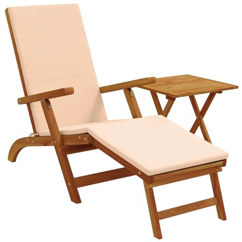 vidaXL Recliner y Tumbona Plegable 2 pcs Beige Madera de Acacia Sólida, Sillón reclinable rústico Ajustable, Plegable, de Madera, Ideal para jardín, Piscina, Ahorra Espacio