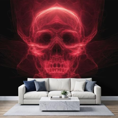Papier Peint Panoramique Intissé 200x140cm Art Digital 3D, Crâne Néon Cool Adolescent Chambre Gaming Papier Peint Photo, Pour Salon Chambre D'Enfant Décoration Murale