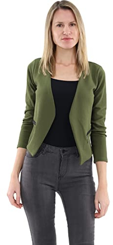 Malito – Dam blazer långärmad – enfärgad jerseyblazer – kort basjacka – sweatblazer med dragkedja – väska – skräddarsydd kavaj 6040 (storlek S-XXL), oliv, L