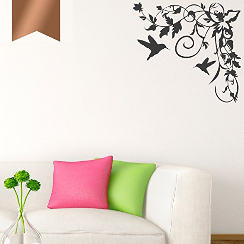 WANDKINGS Wandtattoo - Kolibri-Blumenranke - 30 x 27 cm - Kupfer - Wähle aus 5 Größen & 35 Farben