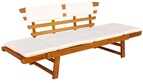 Festnight 2-in-1 Gartenbank Sonnenliege mit Polstern | Verstellbar Tagesbett Multifunktionsbank | Massivholz Akazie (155 bis 190) x 66 x 75 cm