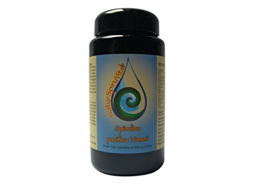 Spirulina Algen aus Hawaii 500 Presslinge a 500mg im Violett Glas, Vegan, Rohkost, das Original direkt aus Hawaii, schadstoffgeprüft.