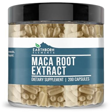 Earthborn Elements Maca Root Extract 200 Capsules, Pure & Undiluted, No Additives