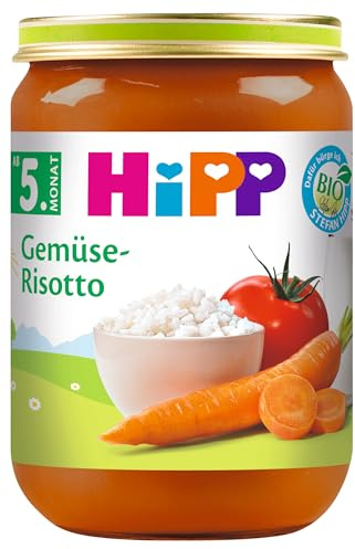 HiPP Bio Gemüse-Risotto (6 x 190g), Babygläschen ab 5. Monat, ohne Salzzusatz, mit Omega-3, für den Beikoststart