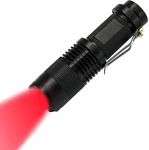MODOAO Red Light LED Flashlight, Super Bright, Adjustable Focus, 4 Lighting Modes, Long Battery Life, Waterproof, Compact Pocket Size for Power Cuts, Emergency, Camping, Hiking, Outdoor, Night Fishing