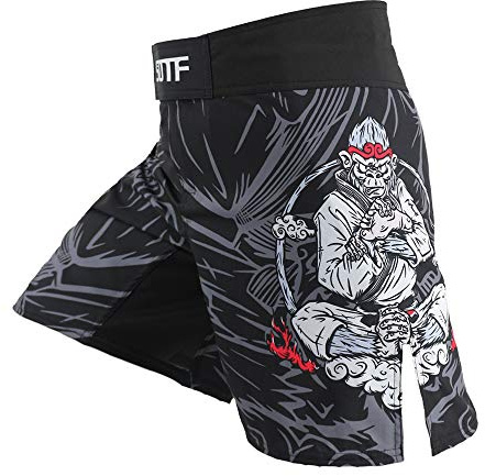 SOTF Men Breathable Running Shorts MMA Boxing Fitness Sports Shorts Black Gray L Waist 34.6-36.2 inch