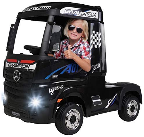 Actionbikes Motors Kinder Elektroauto Mercedes Benz Actros LKW | Fernbedienung mit First Funktion - Lizenziert - Kinderauto elektrisch - Elektrofahrzeuge - Elektro Auto für Kinder ab 3 Jahre (Schwarz)