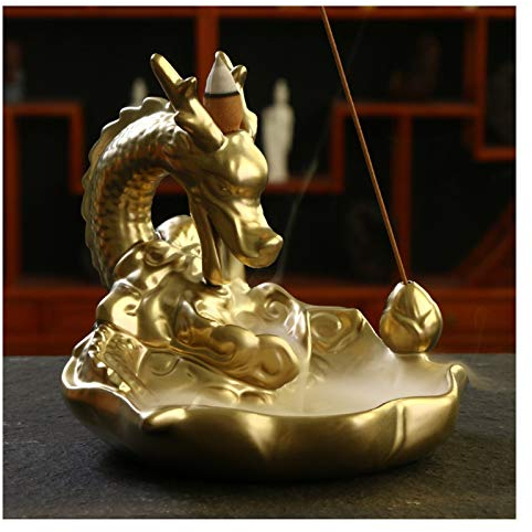 ZHAOTARPS Räucherstäbchenhalter, Keramik Räuchergefäß Rauch Rückfluss Weihrauch Brenner Halter Gold Drache Weihrauch Brenner Hauptdekoration Büro Dekoration Geschenke (Farbe : B)