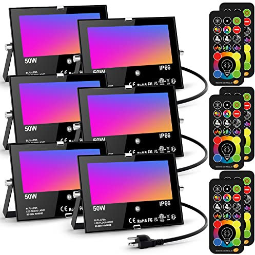 40W Faretto LED con telecomando, 2 Pezzi RGBW Faretto LED da esterno dimmerabile, Proiettore LED impermeabile IP66, Cavo 1,8m, Proiettore funzione memoria timer Festa di matrimonio di Natale