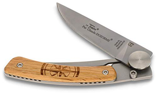 Claude Dozorme - Le Thiers Nature Boussole - 10 cm Taschenmesser - Griff Eiche - Clip - Liner Lock Klingenarretierung - Edelstahl matt
