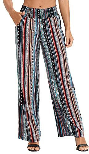 Urban Coco Pantaloni Palazzo da Donna, a Gamba Larga, da Spiaggia, a Vita Alta, con Tasche, #14, L