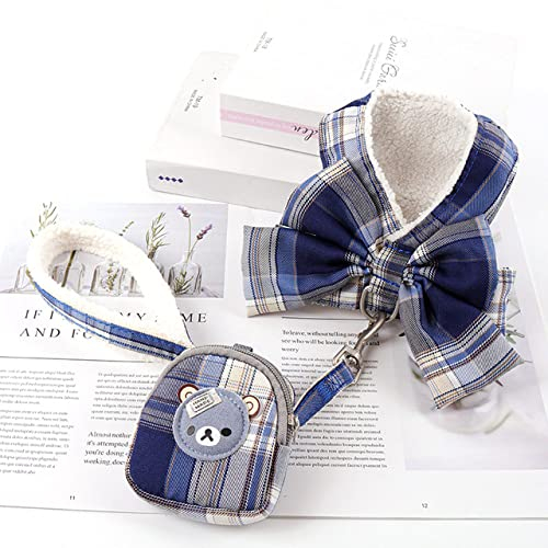 Hundegeschirr und Leine Set Snack Bag Soft Warmhalten Niedliche Schleife Katzengeschirre Leine für kleine mittelgroße Hunde Weste Outdoor Walking,Marineblau,Snackbag,xs