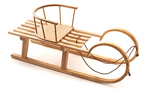 Ribničan Trineo de madera tradicional de madera de haya de 100 cm con silla