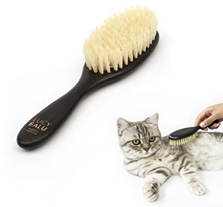 LucyBalu® Katzenbürste Kurzhaar & Langhaar | Fellbürste für Katzen| Katzenkamm zur Fellpflege von Katzen | Tierhaarbürste für Katzen | Katzenhaarbürste mit Agavenfaserborsten & Holzgriff Vegan schwarz