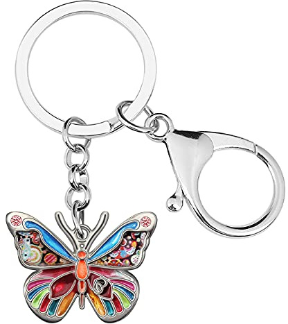 BONSNY Alliage d'émail Adorable Papillon Insecte Bijoux Porte-clés pour Femmes Anneaux de clés de voiture Sac à main Cadeaux Accessoires Charms