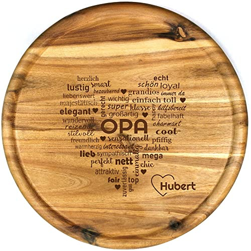 Sterngraf Pizzateller mit Gravur (Namen) personalisiertes Holz Pizzabrett 32cm Akazienholz - Geschenke für Opi, Geschenkidee zum Geburtstag Großvater, Herz Motiv P23 Opa