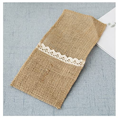 Egurs 10 Stück Jute Bestecktasche mit Spitze Hochzeitsdeko Sackleinen Besteckhalter Vintage Tischdeko Messer und Gabeln Besteckbeutel für Hochzeit Geburtstag Party Weihnachten 22 x 11 cm 8#