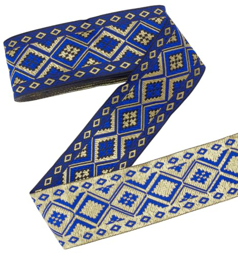 PH PandaHall Ethnisches Jacquard Band, 7 Yard Besticktes Gewebtes Band Boho Stoff Nähband Rhombus Borte Fransen Dekor Trim Für faschingskostüme karneval kostüm damen männer DIY Dekoration 5 cm