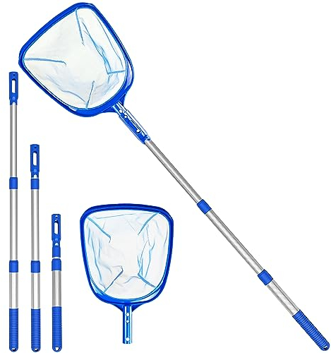Pool Skimmer Net with Deep Fine Mesh & Telescopic Pole, Leaf Rake Cleaning Kit, Pond Net Clean Tools for Hot Tubs,Spas,Fountains Outdoor Garden & Removes Leaves and Debris,Surface of Swimming Pools