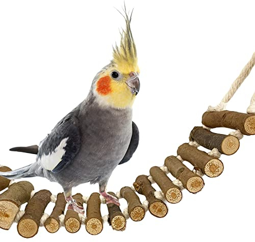 SIMENA Bird Cage Ladder, Parrot Bridge Made of Natural Wood and Rope, Interactive Bird Toy for Small and Medium Sized Birds and Parrots, Parakeets, Cockatiels, Amazon Parrots, Conures etc.