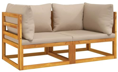 vidaXL Modular Ecksofa 2 STK., Gartensofas mit 2 Sitzkissen 4 Rückenkissen, Sofa für Garten Terrasse, Terrassensofa Gartenmöbel, Taupe Massivholz Akazie