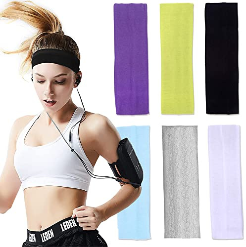 6 Pezzi Fasce Per Capelli Donna Sport, Witbicg Fascette Capelli Headband Fascia Elastica Capelli, Per Corsa, Ciclismo, Yoga, Pallacanestro Traspirazione Elastica (6 Colori)
