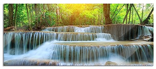 Pixxprint Glasbild Panorama, Wandbild aus Echtglas, Wasserfall im Regenwald, 120x50 cm, inkl. Aufhängung und Abstandshalter