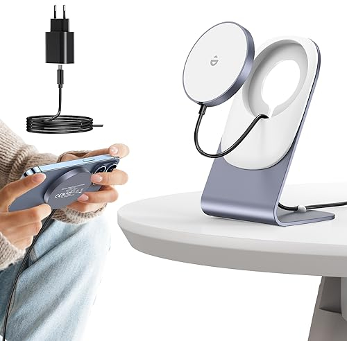 Mag Safe Ladegerät mit ständer, 15W Magnetische Wireless Charger/Kabellose Ladestation Kompatibel mit iPhone 14/14 Pro/14 Pro Max, iPhone14/13/12 Serie, Wireless Charger für AirPods 2/3/Pro - Gray