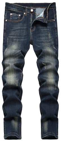 JUNBAOSS Men's Skinny Stretch Tapered Leg Ripped Jeans for Men Fashion Distressed Denim Pants Slim Fit Jeans for Men, Nostalgic 2010, Size 32