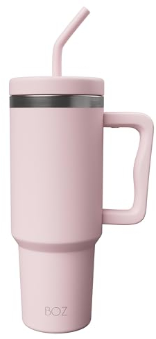 BOZ Tazza Termica con Cannuccia da 1 Litro - Bicchiere Termico con Cannuccia in Acciaio Inossidabile - Tazza da Viaggio Adatta ai Portabicchieri in Auto - Ideale per Bevande Calde e Fredde (Rosa)