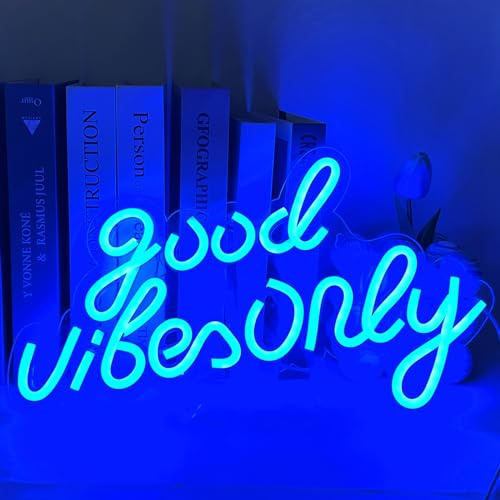UExnkj-Y Good Only Vibes Neon Schild Blau LED Leuchtschild Buchstabe Neonlicht USB Neon Lights Sign LED Neonlicht für Schlafzimmer Wanddekoration Bar Hochzeit Dekor Liebhaber Geschenk
