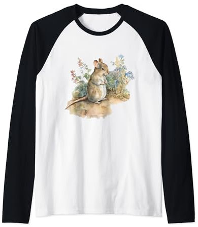Niedliche Heckenmaus mit Glockenblumen und Verbascum Raglan