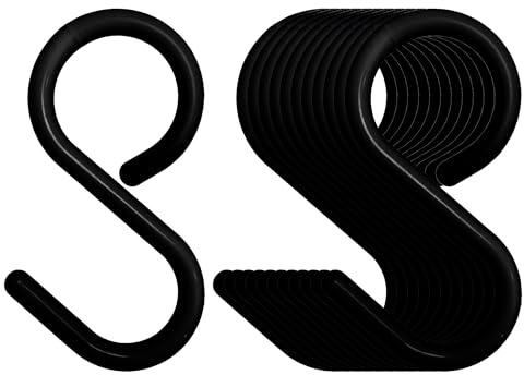 S-Haken aus Kunststoff zum Aufhängen, Twist-Lock (12 Stück, schwarz, klein, 6,1 cm) | Lässt sich an Stangen bis zu 1,9 cm befestigen, leise, kratzfest und rostfrei, für Küche, Schrank und Badezimmer