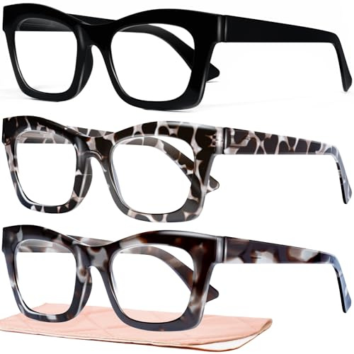 CCVOO Confezione da 3 Occhiali da Lettura per Donna, Occhiali da Vista, Occhiali con Luce Blu per Donna, Occhiali per Computer, Lenti Ingrandenti