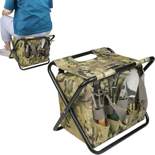 CROKZ Gartenhocker, Abnehmbarer Aufbewahrungsrucksack, Klapphocker, Organizer for Gartengeräte-Set, leichte Garten-Kniebank und Sitz, multifunktionale Klapphocker-Tragetasche/924