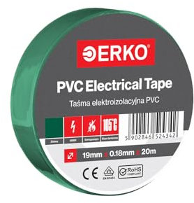 ERKO Nastro Isolante elettrico verde 19 mm x 20 m PVC Per isolare, Riparare e legare, nastro adesivo, Per tensioni fino a 6 kv, elettrici professionali, flessibile, autoestinguente