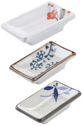 PRETYZOOM 3 Piezas Plato De Condimento Plato De Salsa De Comida Cuenco De Platillos Bandeja De Condimentos Tazón Para Mojar Sushi Cocina Japonesa Cerámica Estilo Japones Tazón De Bocadillos