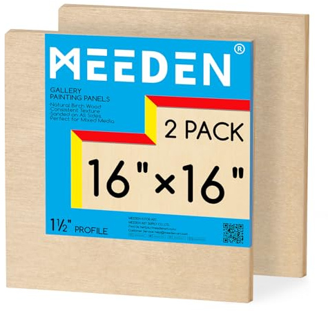 MEEDEN Unfinished Wood Canvas Board: 1-1/2 Deep 16x16” Wooden Canvas Panel Pack of 2 - Blank Cradled Wood Art Board for Painting | 1-1/2 Deep Wooden Panel Board, Blank Cradled Wood Art Board for Painting - Rectangle
