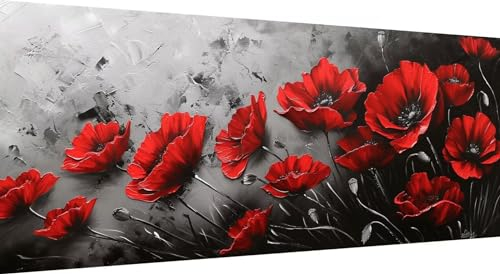 Qiaoqoo Mohnblume Diamond Painting xxl 225x90cm, 5D DIY Diamant Painting Bilder Blume Diamand Painting Kinder mit Diamond-Painting Zubehör, Groß Diamant kunst Basteln Erwachsene, Home Décor Malerei