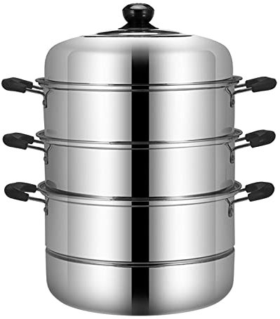 OHaGin Dampfkochgeschirr/Suppentopf/Edelstahl 400, einteiliger Flacher Boden, gedämpfter Fisch, gedämpfte Meeresfrüchte, gedünstete Spareribs (Größe: 30 cm) (28 cm)