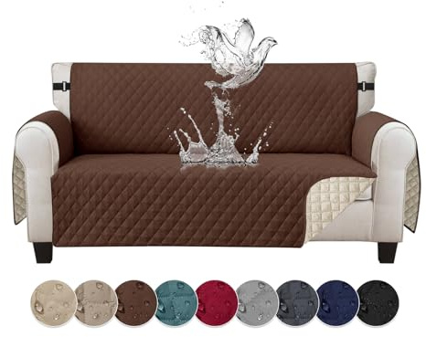 Jaotto Sofabezug 3 Sitzer wasserdichte Sofa Überzug mit Armlehnen Antirutsch Sofaschoner Sofaüberwurf Reversible Gesteppte Couch überzug für Haustiere Katzen Hunde,Dunkelbraun