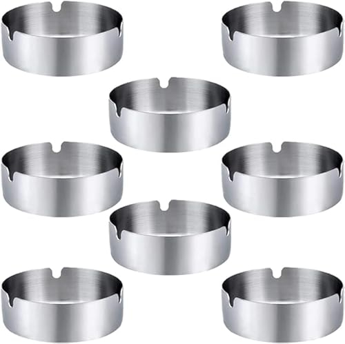 Rund Edelstahl Aschenbecher 8 Stück für Bars, Restaurants, Schlafzimmer, Outdoor und Draußen