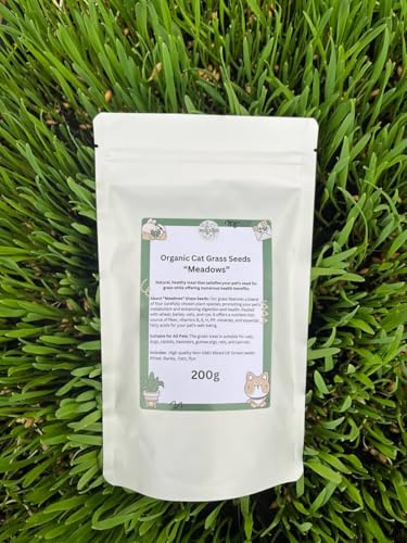 Cat Grass Seeds 'Meadows' 200g – Organic, Fast-Growing Wheat, Barley, Rye, Oats Mix | 80 Pots | Natural Fiber, Vitamins & Minerals for Cats. Grow your own nutritious green snack—your pet will love it!