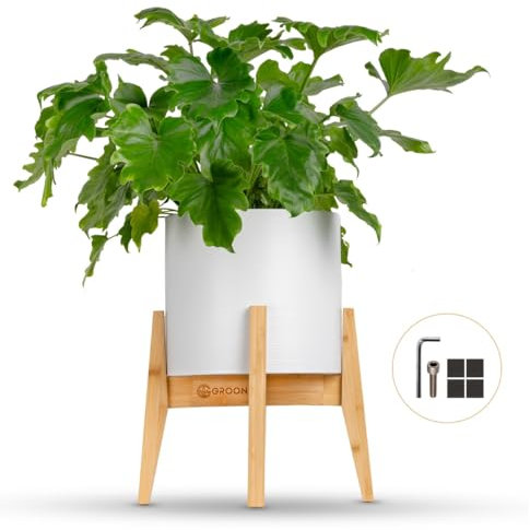 Groon Blumenständer Holz - Verstellbarer Premium Pflanzenständer für 20-30 cm große Pflanzentöpfe - hellbrauner Blumenhocker Pflanzenregal Pflanzenhocker aus Bambus - plant stand indoor und outdoor