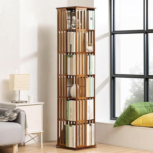 Mixtric 360° Drehbares Bücherregal Aus Bambus, Bücherregal Für Kinder Arbeitszimmer, Bücherregal Für Studentenarbeitszimmer, Für Wohnzimmer, Schlafzimmer, Arbeitszimmer,Braun,6F